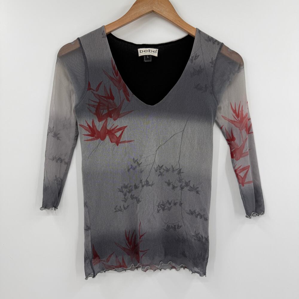 Bebe Y2K vintage semi sheer Japanese garden top
